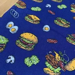 ハンバーガー柄　プリント　ネイビー　オックス生地　60cm×40cm