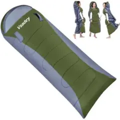 グリーン【Vsadey】丸洗い 寝袋 封筒型 軽量 防水 防災 シュラフ 収納袋