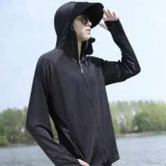 【ブラック/XL】UVカット uvカット パーカー メンズ 親指穴 顔までカバー