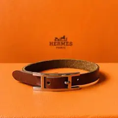 希少美品✨HERMES ブレスレット アピ1 H金具 ロゴ 刻印 レザー 茶色