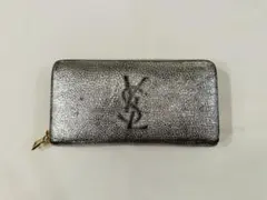 サンローラン YSLロゴ ジッピーウォレット 長財布 シルバー