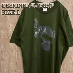 ☆新品未使用　Tシャツ　オリーブ　ヘッドホン　チンパンジー　ビッグプリント　L