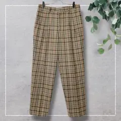 【レナウン】チェック柄テーパードパンツ(79)ウール　ブラウン　秋冬