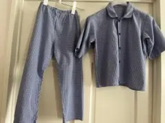 青と白のチェック柄パジャマセット　140