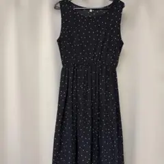 黒ドット柄ノースリーブロングワンピース