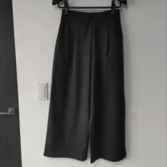 黒ストレッチ ワイドパンツ フロントタック サイドポケット　Lサイズ
