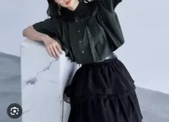 HARE ハイショクプリーツショートシャツ　ブラック×カーキ　美品