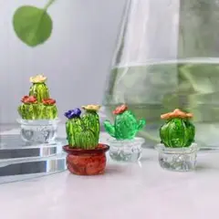 【ミニチュア】サボテン4種セット　置き物　飾り　観葉植物　花　インテリア　小物