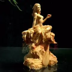 木彫り 弁財天 オブジェ 置物 彫刻 七福神 仏像 工芸品 風水 開運 商売繁盛