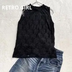 x36【RETRO GIRL】黒レース ノースリーブトップス M インナー付き
