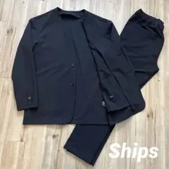 美品 SHIPS 手洗い可 ノーカラージャケット イージーパンツ UVカット 黒