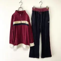 新品未使用 FILA ベロアジャージ セットアップ M ワイン ネイビー フレア
