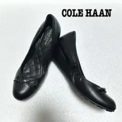 【美品】COLE HAAN ウェッジソールパンプス ロゴ金具 リボン レザー