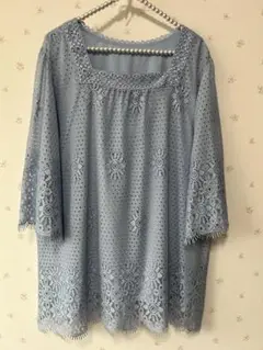 水色 レース 五分袖 チュニック 美品【3L】