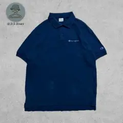 Champion ポロシャツ 半袖 ネイビー 刺繍ロゴ LLサイズ