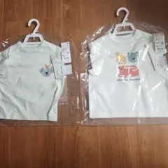 UNIQLO ミントグリーンとホワイトのTシャツセット 90