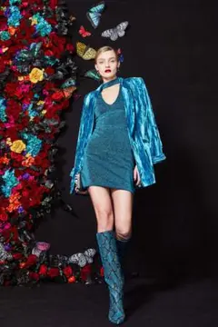 新品タグ付き Alice+Olivia アリス+オリビア ブルーラメワンピース