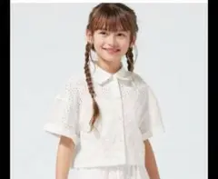 GU GIRLSコットンレースクロップドシャツ（5分袖）