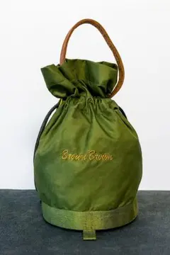 brown brown レザー×ミリタリー巾着バッグ
