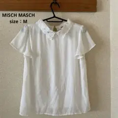 ミッシュマッシュ　襟付きトップス　半袖　Tシャツ　ブラウス　ホワイト　M