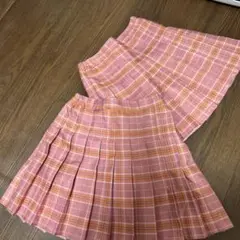 ピンクチェックスカート　双子　姉妹　おそろコーデ　スカパン　メゾピラブトキ