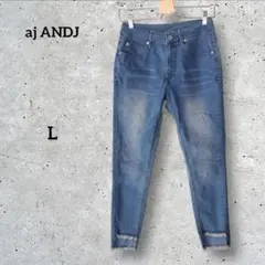 ANDJ アンドジェイ クロップド デニム テーパード フリンジ ブルー M