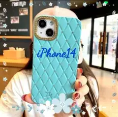 iPhone14　 ひし形　キラキラ　人気　水色　ケース　可愛い