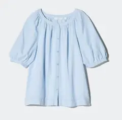 ユニクロ　リネンブレンドボリュームスリーブブラウス★ 半袖パフ シャツ XL