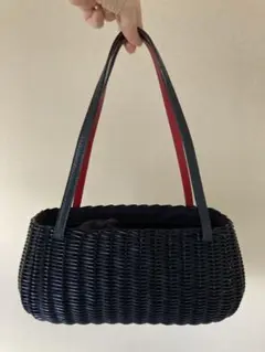 ヤケイ　PAUL KA ポールカ かごバック(皮革メッシュ)茄子紺 PAUL KA ポールカ かごバック(皮革メッシュ)茄子紺 美品