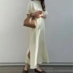 【美品】LAUIR 半袖ワンピースラウアースタンドカラーマーメイドワンピースS