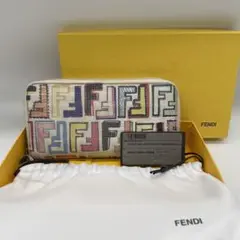 フェンディ PVC×レザー 長財布 ラウンドファスナー ズッカ マルチカラー