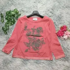 【IKUKO】コットン 花柄 トップス (2) コーラルピンク 長袖 日本製