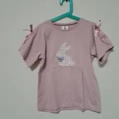 ウサギ刺繍リボン付きTシャツ