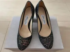 美品★JIMMY CHOO ジミーチュウパンプスブラックラメ黒37 23cm