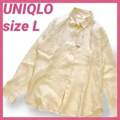 新品★ UNIQLO　ユニクロ　プレミアムリネンシャツ　L　イエロー　長袖　麻