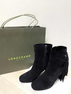 ロンシャン longchamp イタリア製 ブラックレースアップ厚底ブーツ 38 ロンシャン longchamp イタリア製 ブラックレースアップ厚底