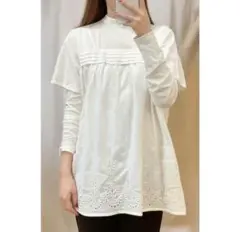 【美品】 style ecipe ホワイト LL 半袖 無地 フリルレディース