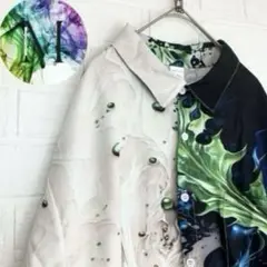 新品　未使用　花　緑　レトロ　アロハ　シャツ　メンズ　アート　バロック　総柄　白