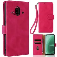 らくらくスマートフォン F-52B ケース 手帳型 ストラップ付 ローズレッド