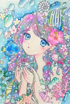 手描きイラスト オリジナルイラスト アナログイラスト 透明水彩 ハガキサイズ