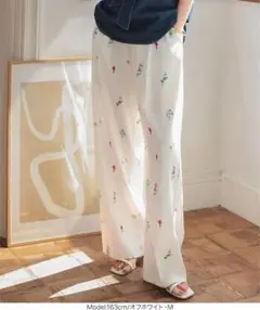 【新品未使用】花柄 オフホワイトワイドパンツ