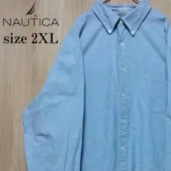 ノーティカ NAUTICA 古着 シャンブレーシャツ 長袖 刺繍ロゴ 2XL