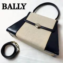 BALLY ショルダーバッグ 2way トライアングル ゴールド金具 レザー 紺