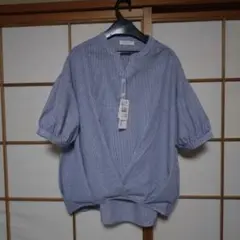 NAVY ネイビーとホワイトストライプ半袖シャツ