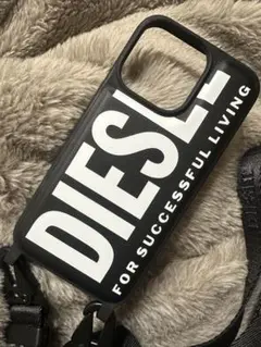 DIESEL スマートフォンケース ブラック ストラップ付き