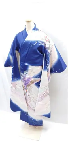 FN9715y 着物 豪華 振袖 正絹 青 156〜166cm