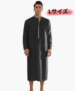 【L】ナイトガウン 長袖 カンドゥーラ風 ナイトシャツ 綿100 メンズ