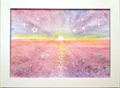 水彩風景画 星のモチーフ 2Lサイズフレーム入り　原画　手描き　ファンタジー