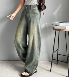 アシメウエストカーブデニムパンツ