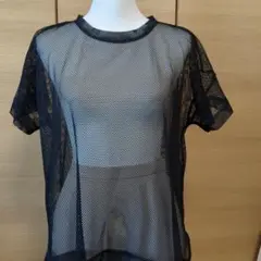 黒 メッシュ 半袖チュニック